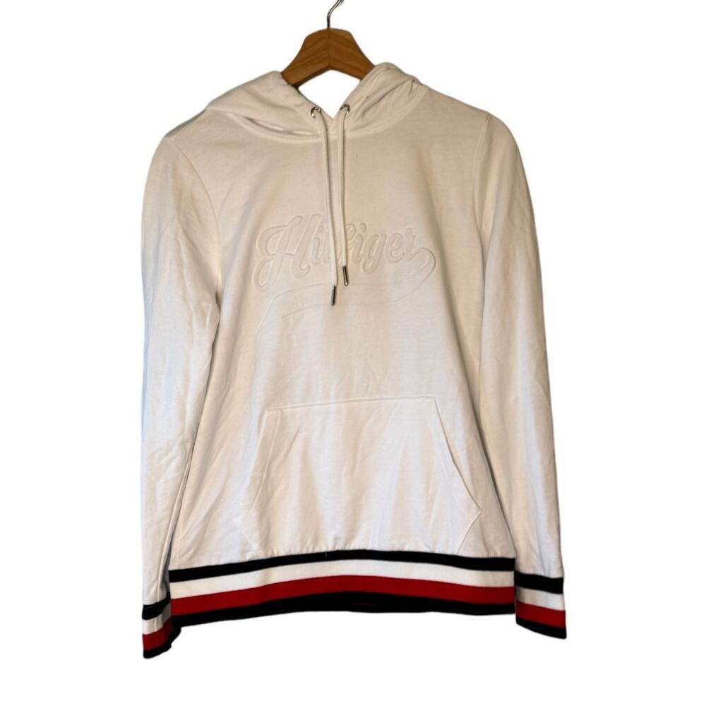 NWT Tommy Hilfiger White Pullover Raised Logo Hoodie